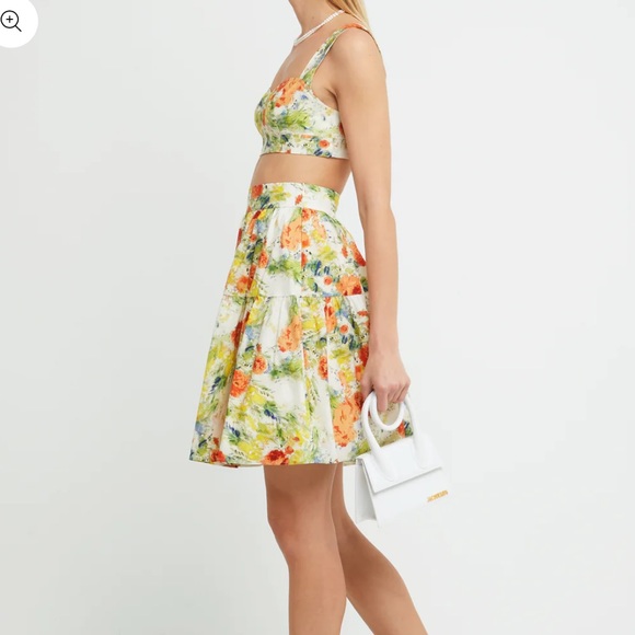 O.P.T Reese Set Crop Top High Waist Skirt Tropical Vaca Floral Watercolor XS NWT - Picture 5 of 8